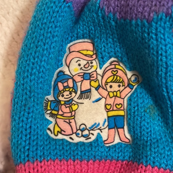 Vintage Fisher-price winter hat pom-pom beanie snowman ice skater pink purple - Picture 3 of 9